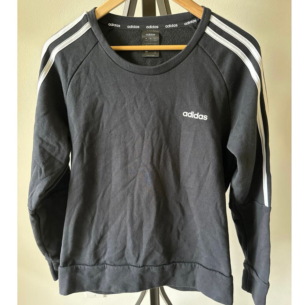 Adidas Sweatshirt Adult Medium Black Pullover Three Stripes Fleece Pullover